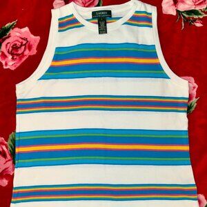 Vintage Y2K Lauren Ralph Lauren Striped Cotton Tank Top — Size L